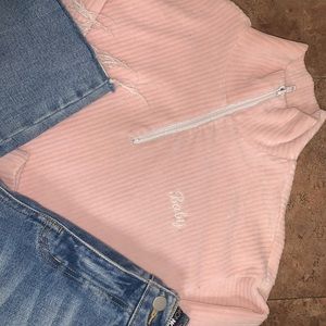 Baby pink velvet long sleeve top!